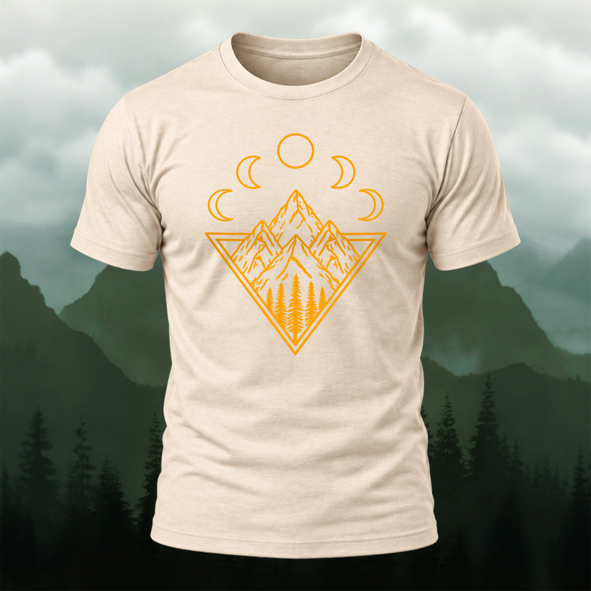 Mystical Mountain Moon Phase Cotton T-Shirt