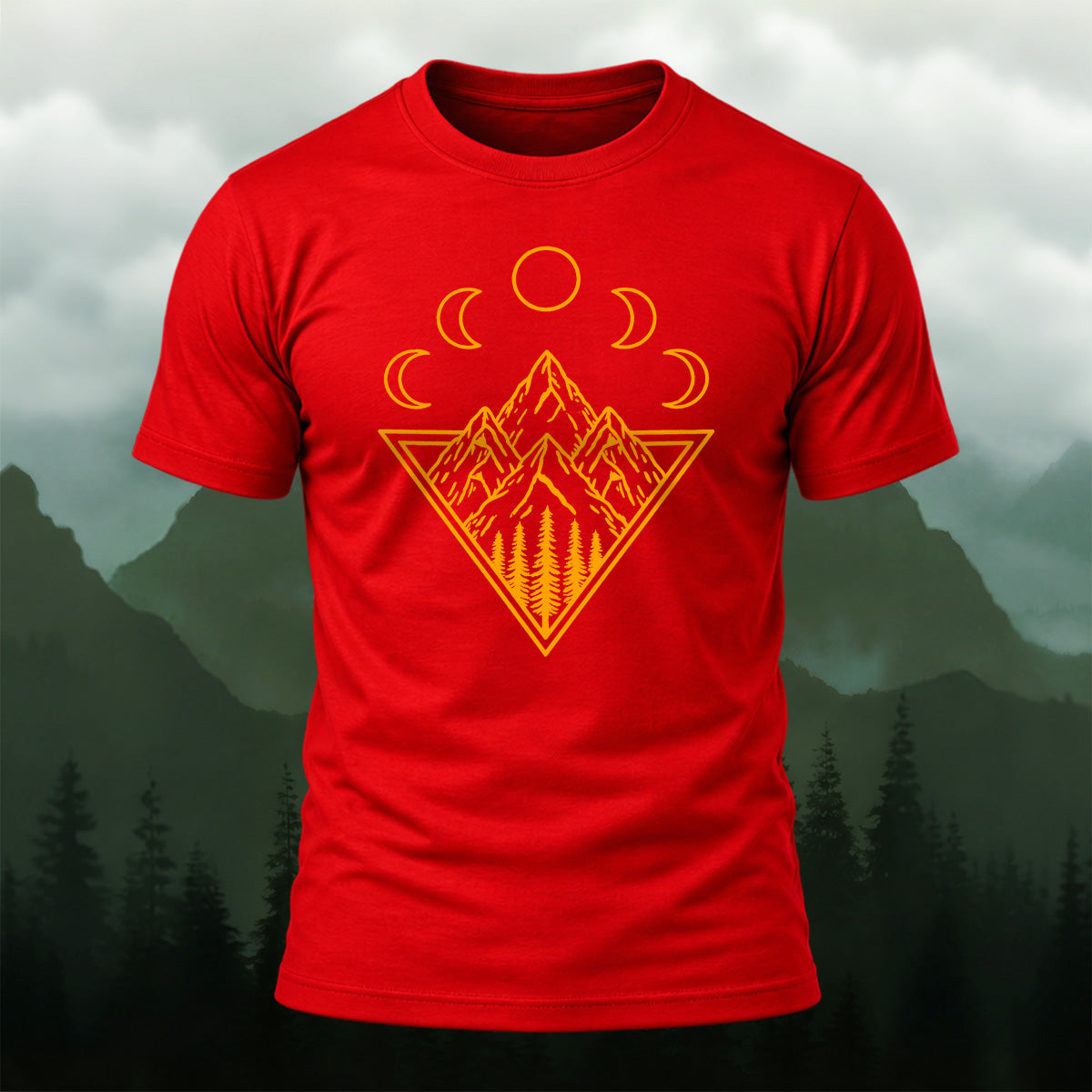 Mystical Mountain Moon Phase Cotton T-Shirt