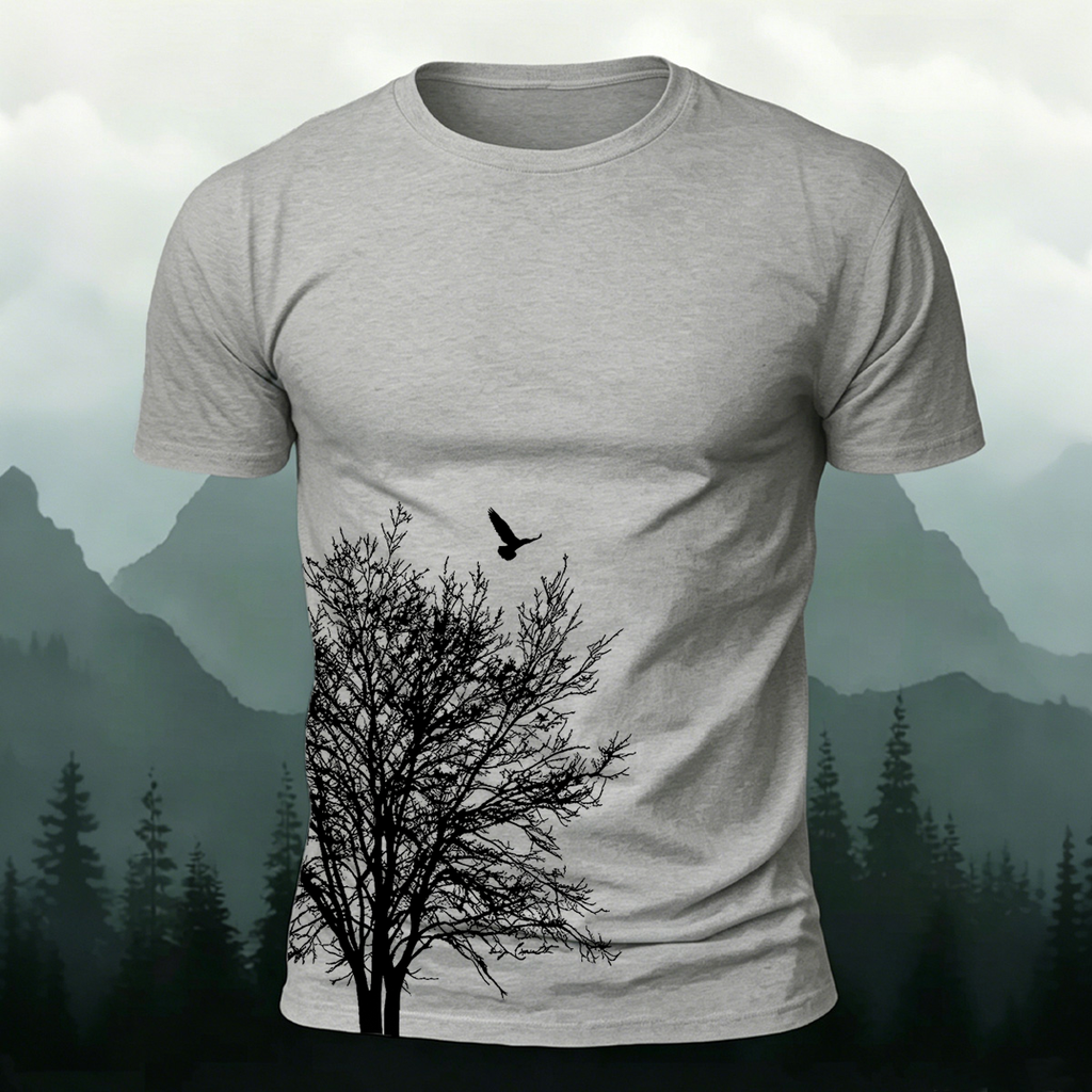 Dead Tree Silhouette Printed Casual 100% Cotton T-Shirt