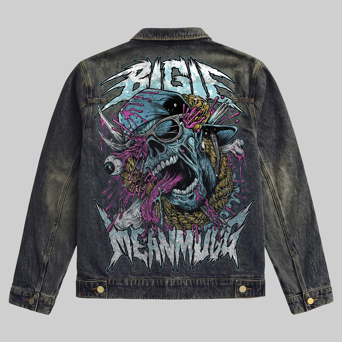 Edgy Colorful Skull Denim Jacket