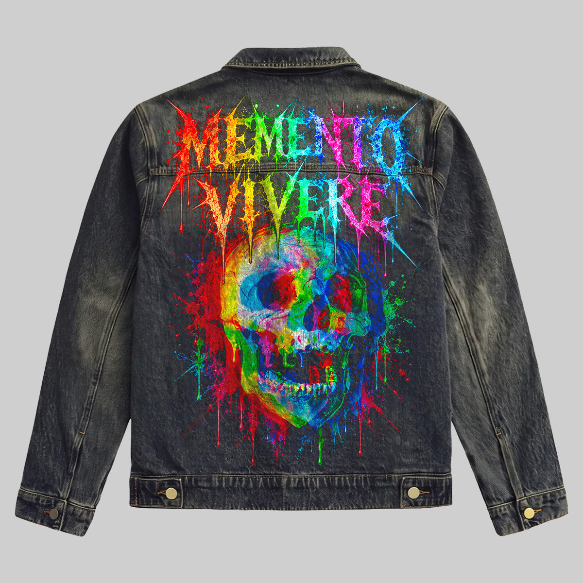 Psychedelic Rainbow Skull Denim Jacket