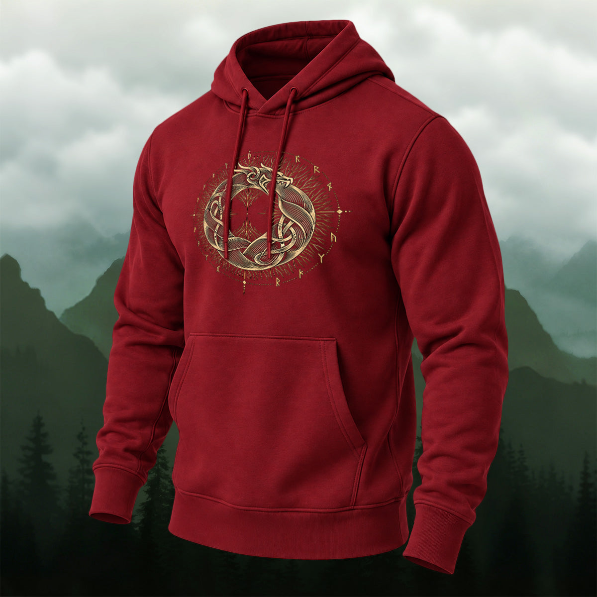Cotton Made Mystical Viking Dragon Hoodie