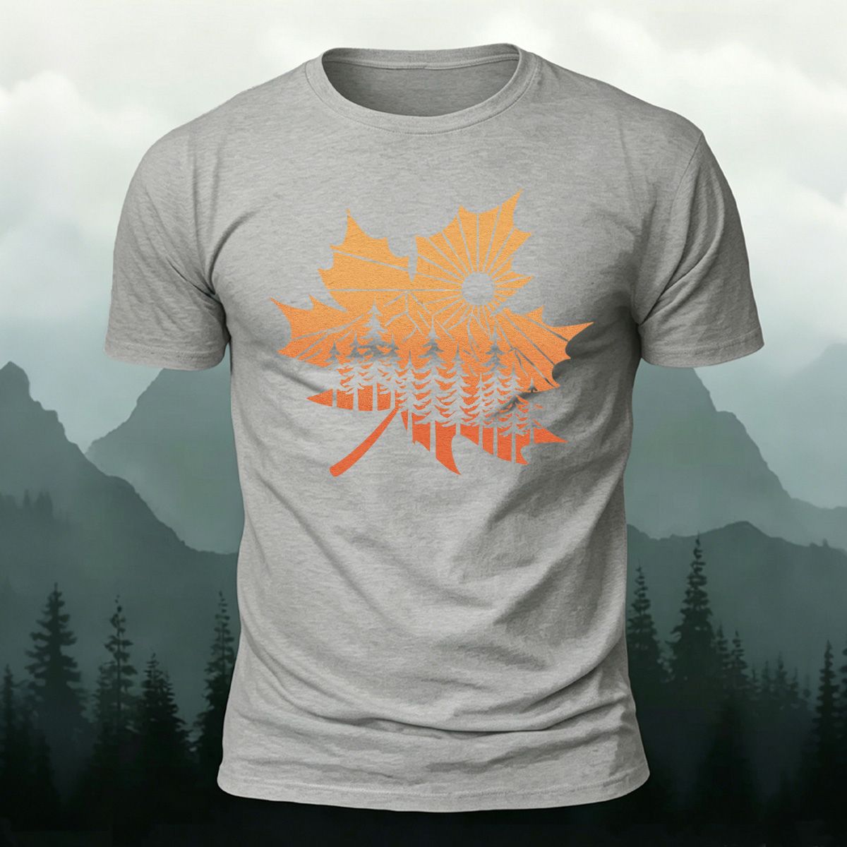 Maple Leaf Pattern Premium Cotton T-Shirt