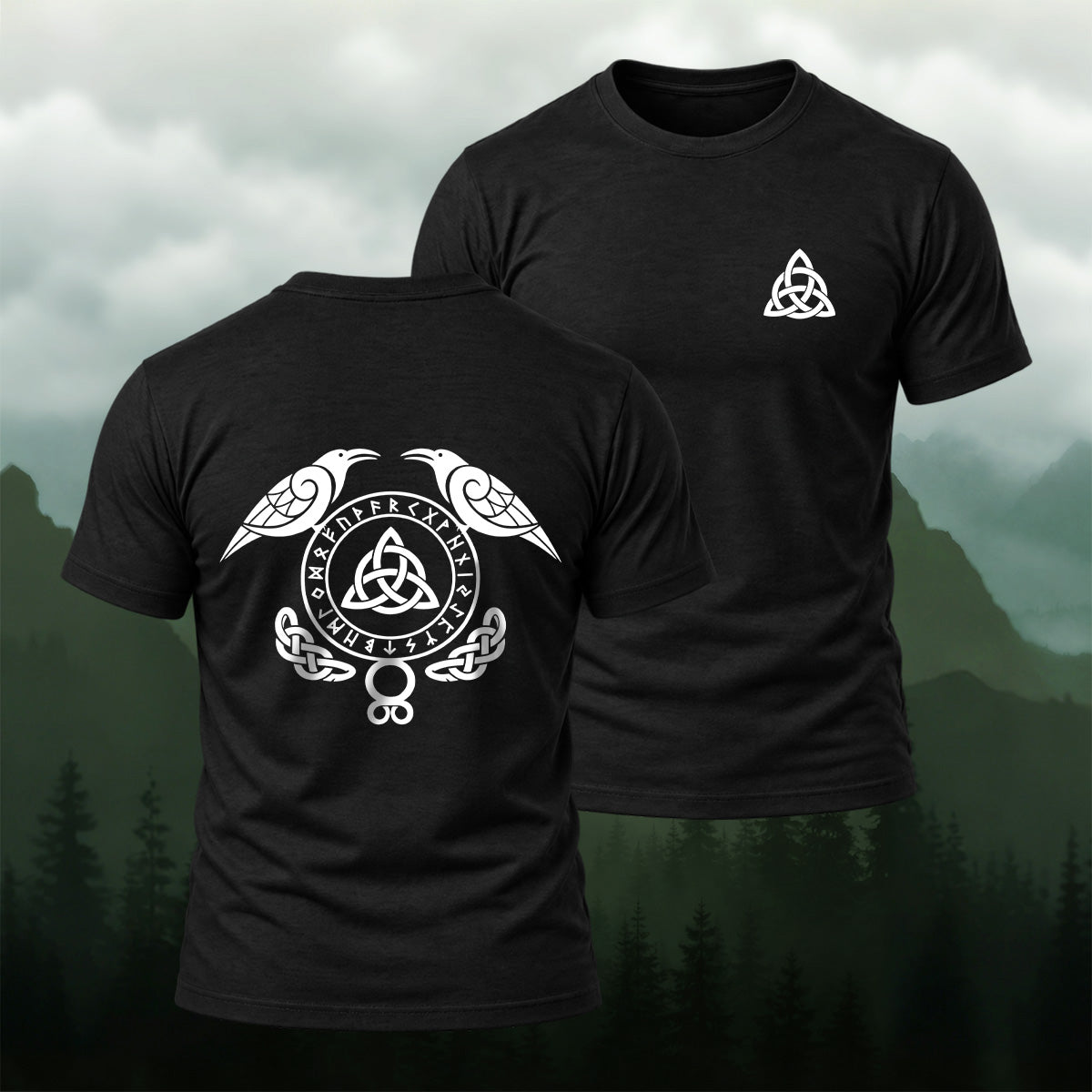 Norse Rune Raven Emblem Soft Cotton T-Shirt