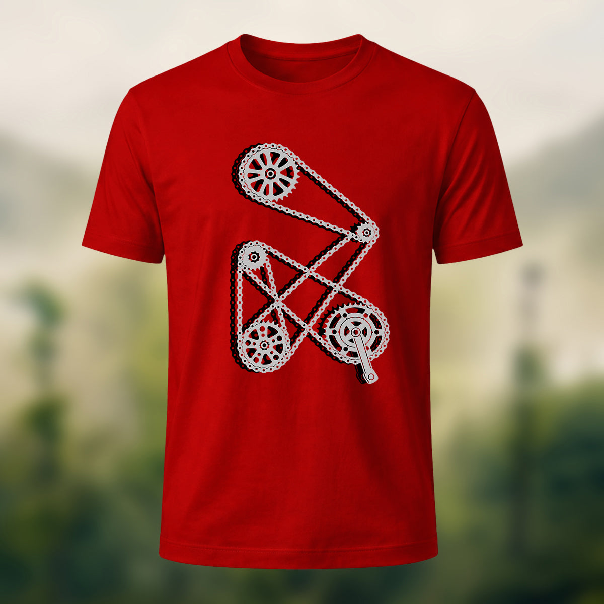 Mechanical Bicycle Chain Premium Cotton T-Shirt Red