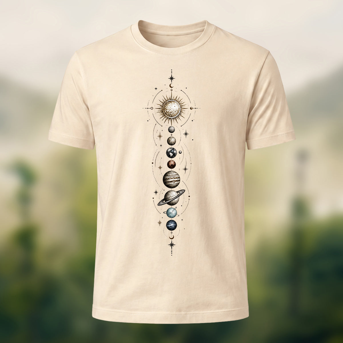 DTG Artistic Solar System Combed Cotton T-Shirt