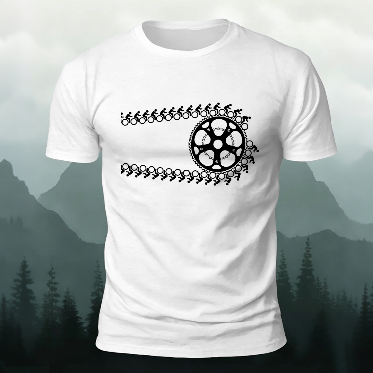 Creative Bike Chain Pattern Combed Cotton T-Shirt