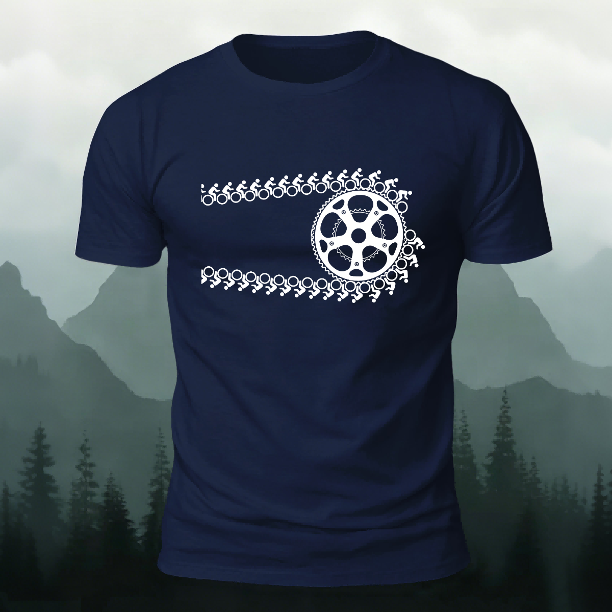 Creative Bike Chain Pattern Combed Cotton T-Shirt