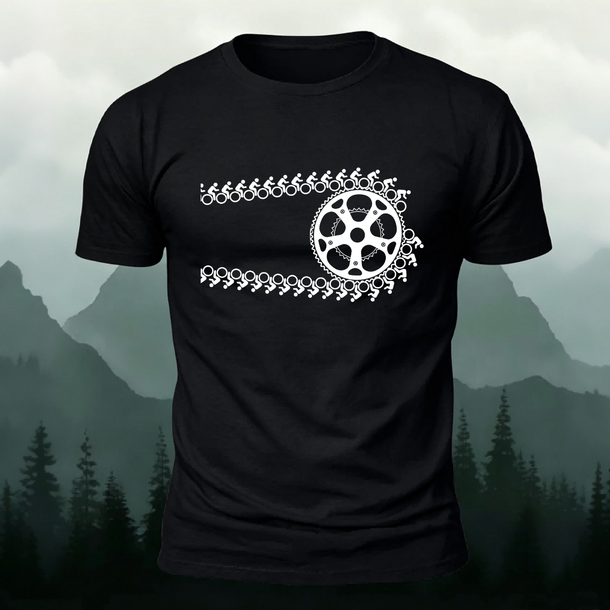 Creative Bike Chain Pattern Combed Cotton T-Shirt