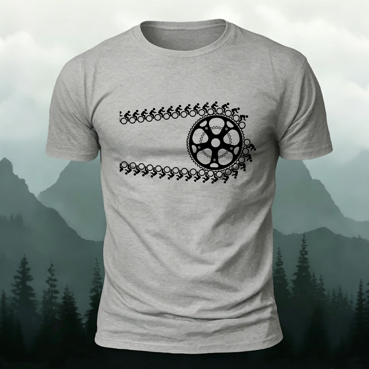 Creative Bike Chain Pattern Combed Cotton T-Shirt
