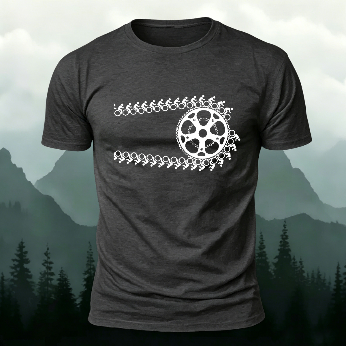Creative Bike Chain Pattern Combed Cotton T-Shirt