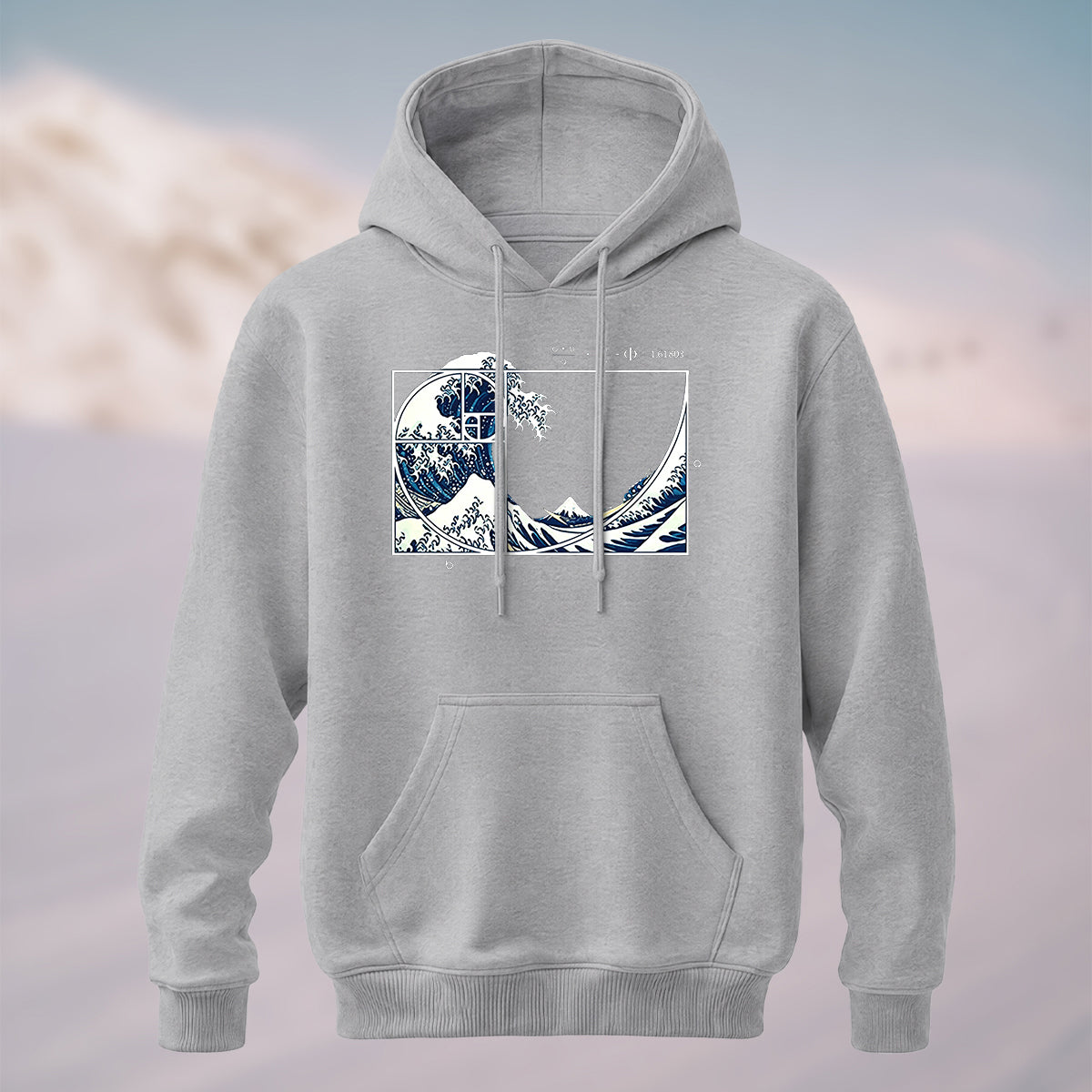 Cotton Made Blue and White Giant Waves Print Hoodie