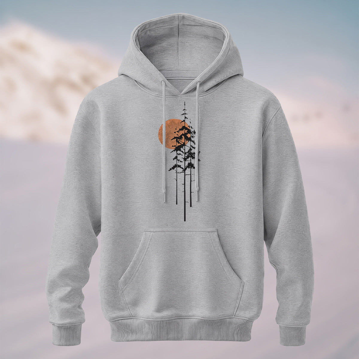 Cotton Made Tree Silhouettes Round Sun Print Hoodie