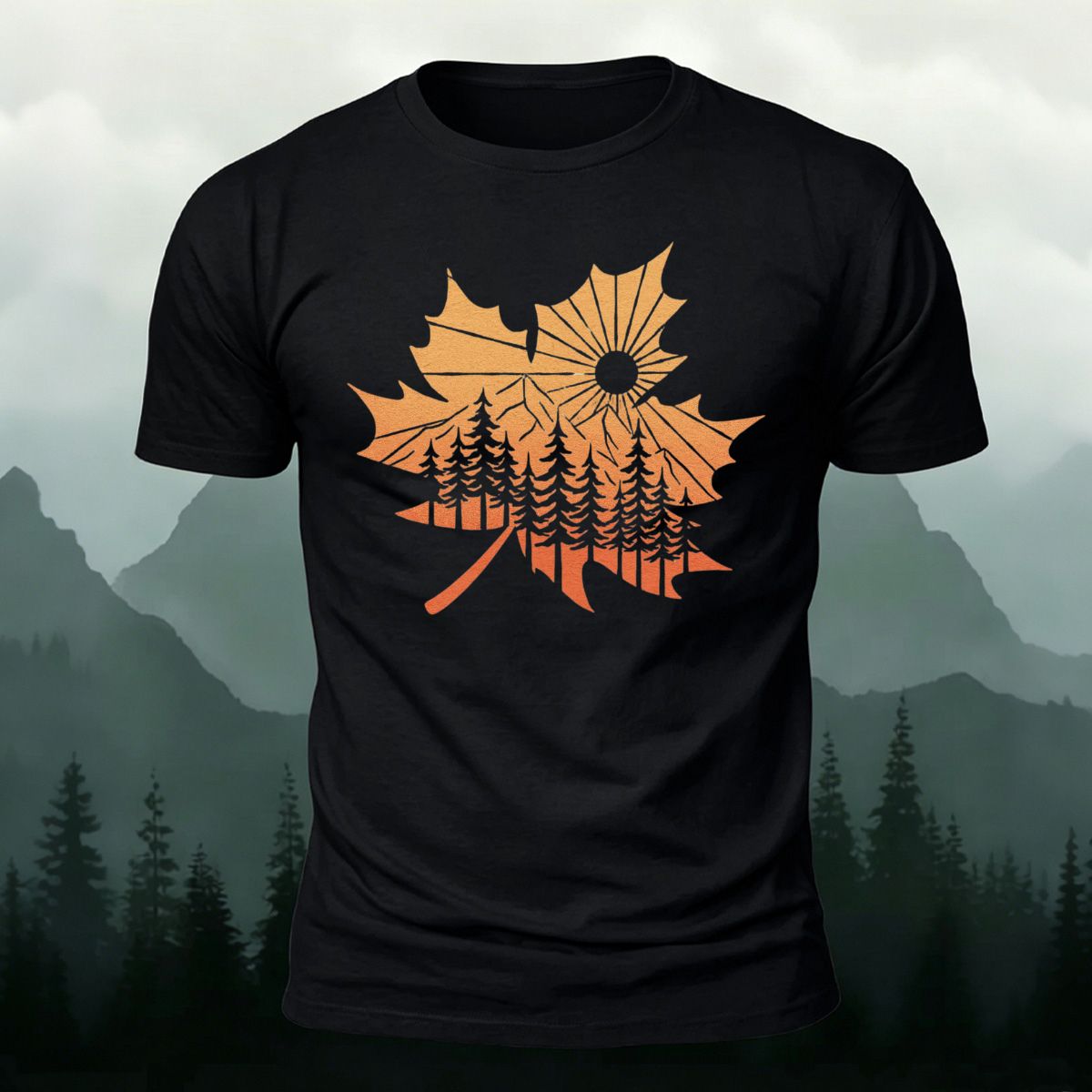 Maple Leaf Pattern Premium Cotton T-Shirt