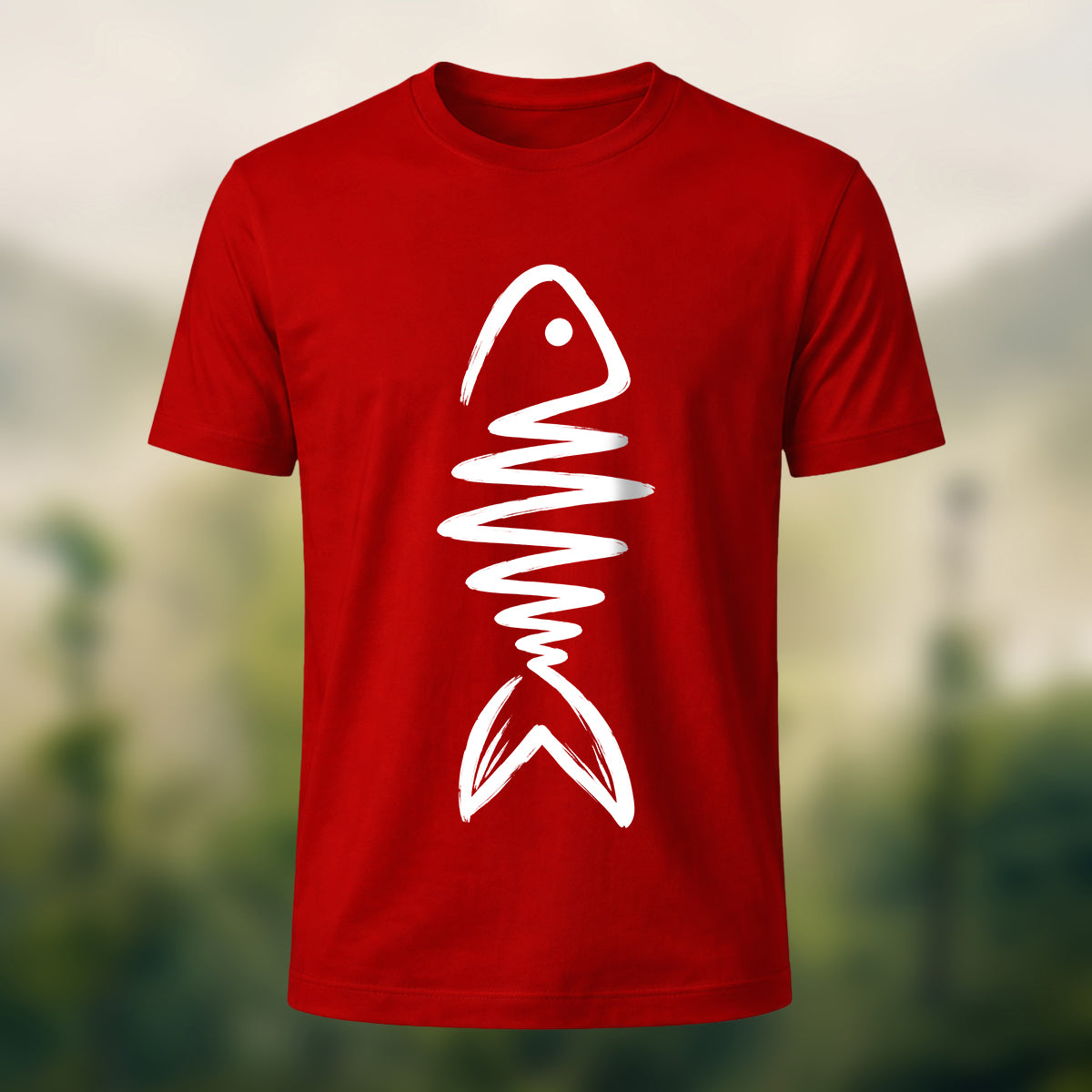 Abstract Fish Skeleton Combed Cotton T-Shirt