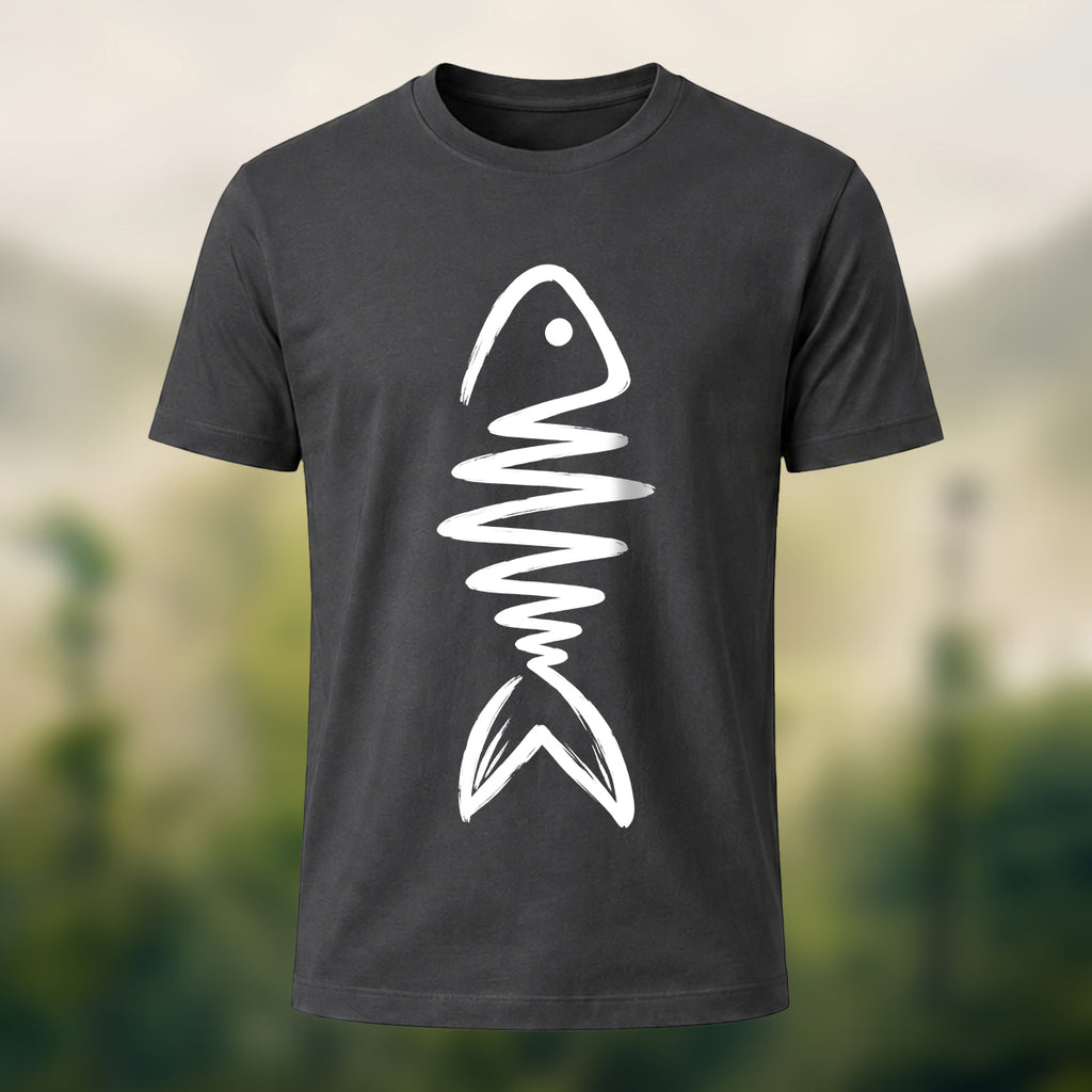 Abstract Fish Skeleton Combed Cotton T-Shirt