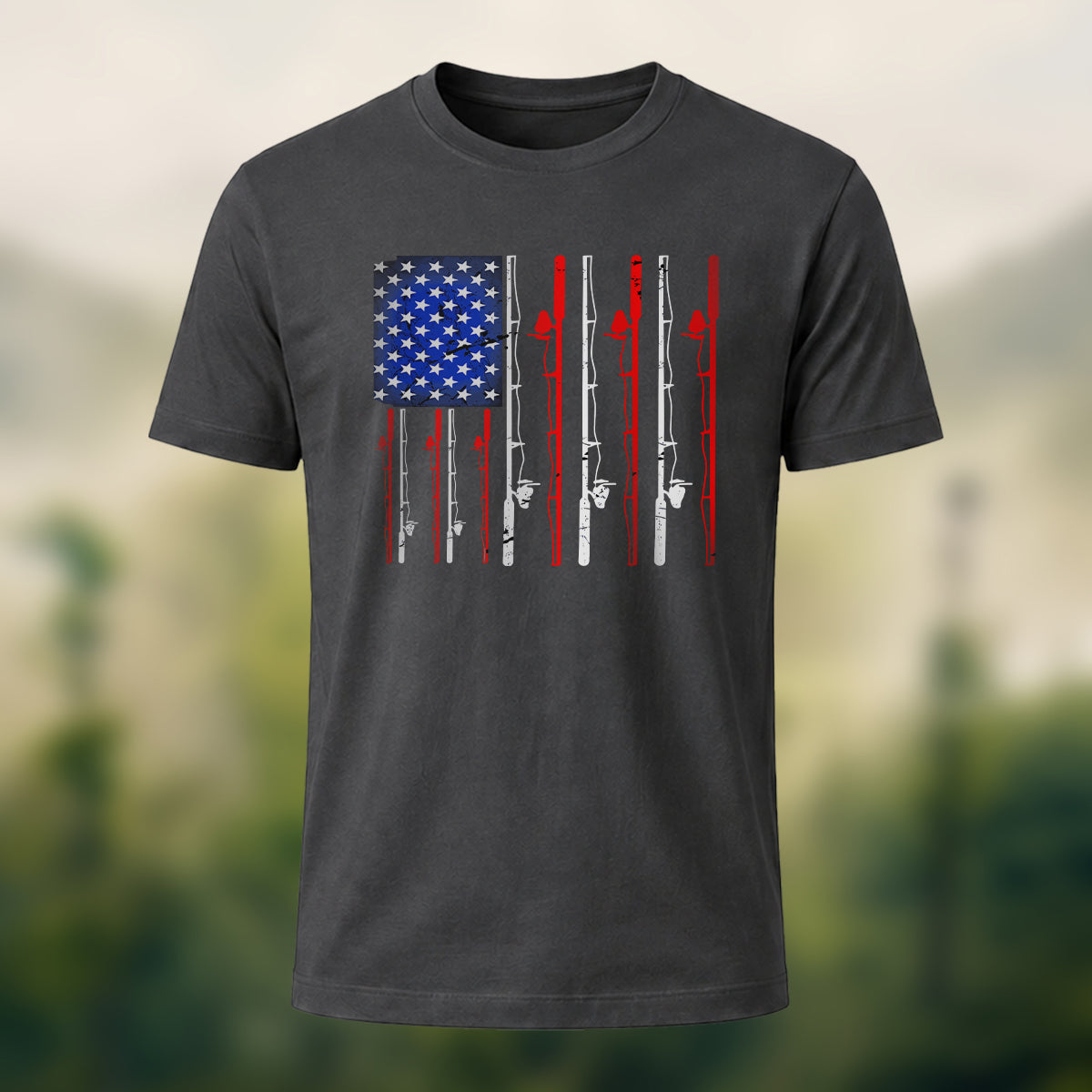 Fishing Flag Rod Print Cotton T-shirt