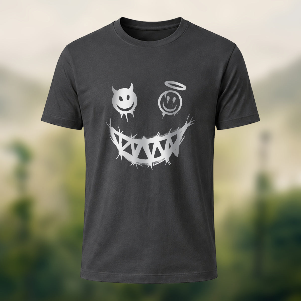 Devil's Smile Print Casual Cotton T-Shirt