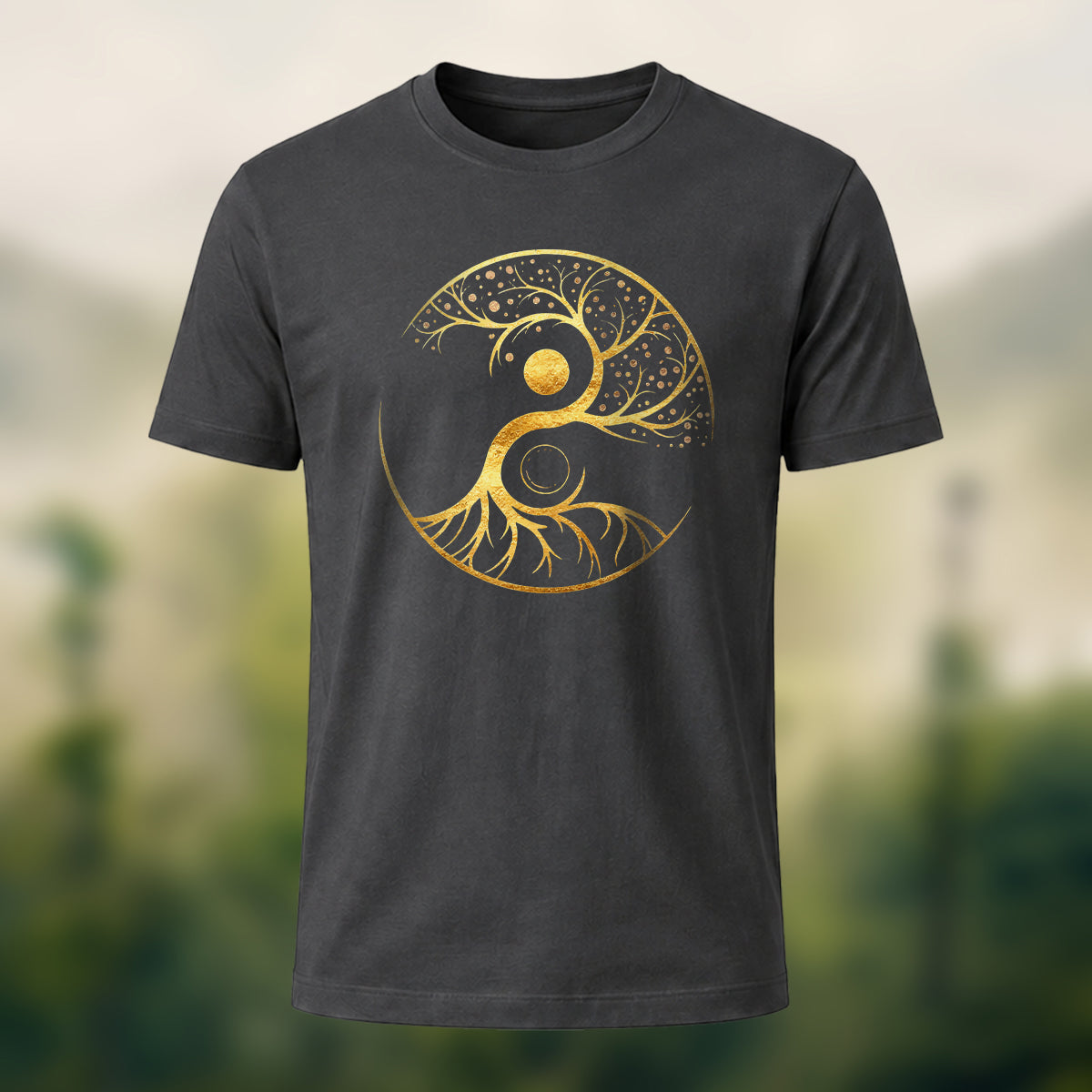 Creative Yin Yang Tree of Life Print Premium Cotton T‑shirt