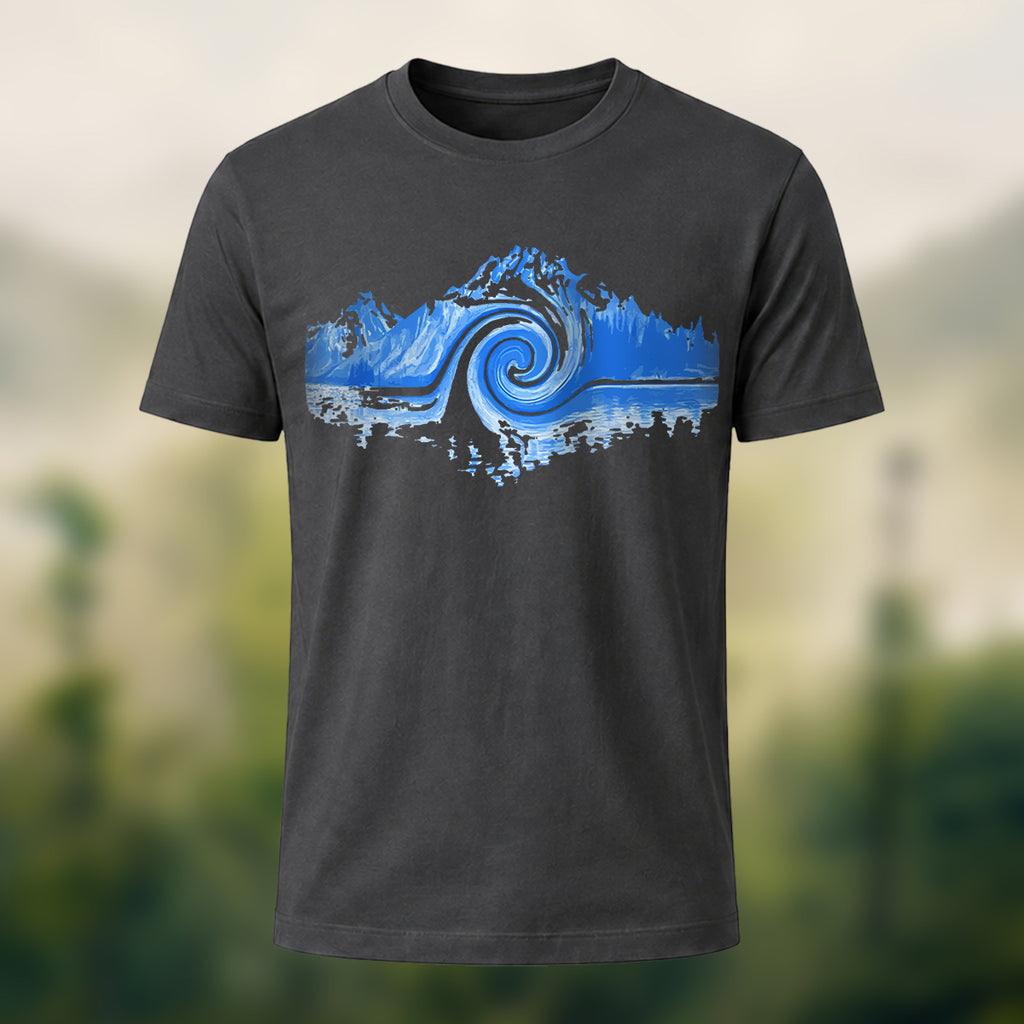 Mountain and Wave Print Combed Cotton Casual Tee