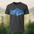 Mountain and Wave Print Combed Cotton Casual Tee
