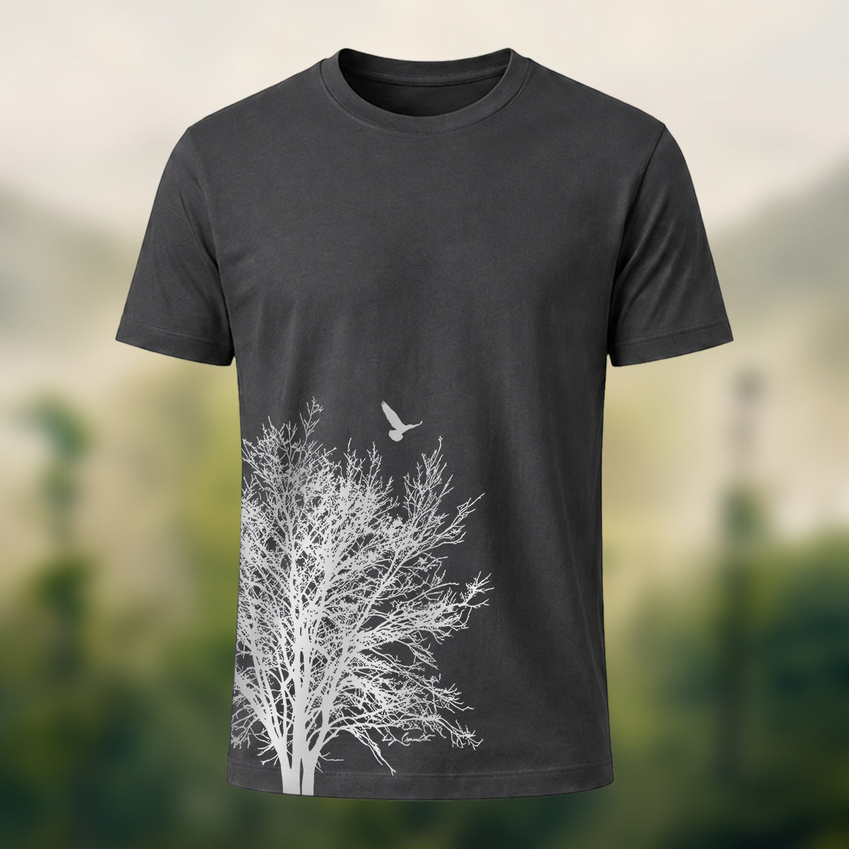 Dead Tree Silhouette Printed Casual 100% Cotton T-Shirt