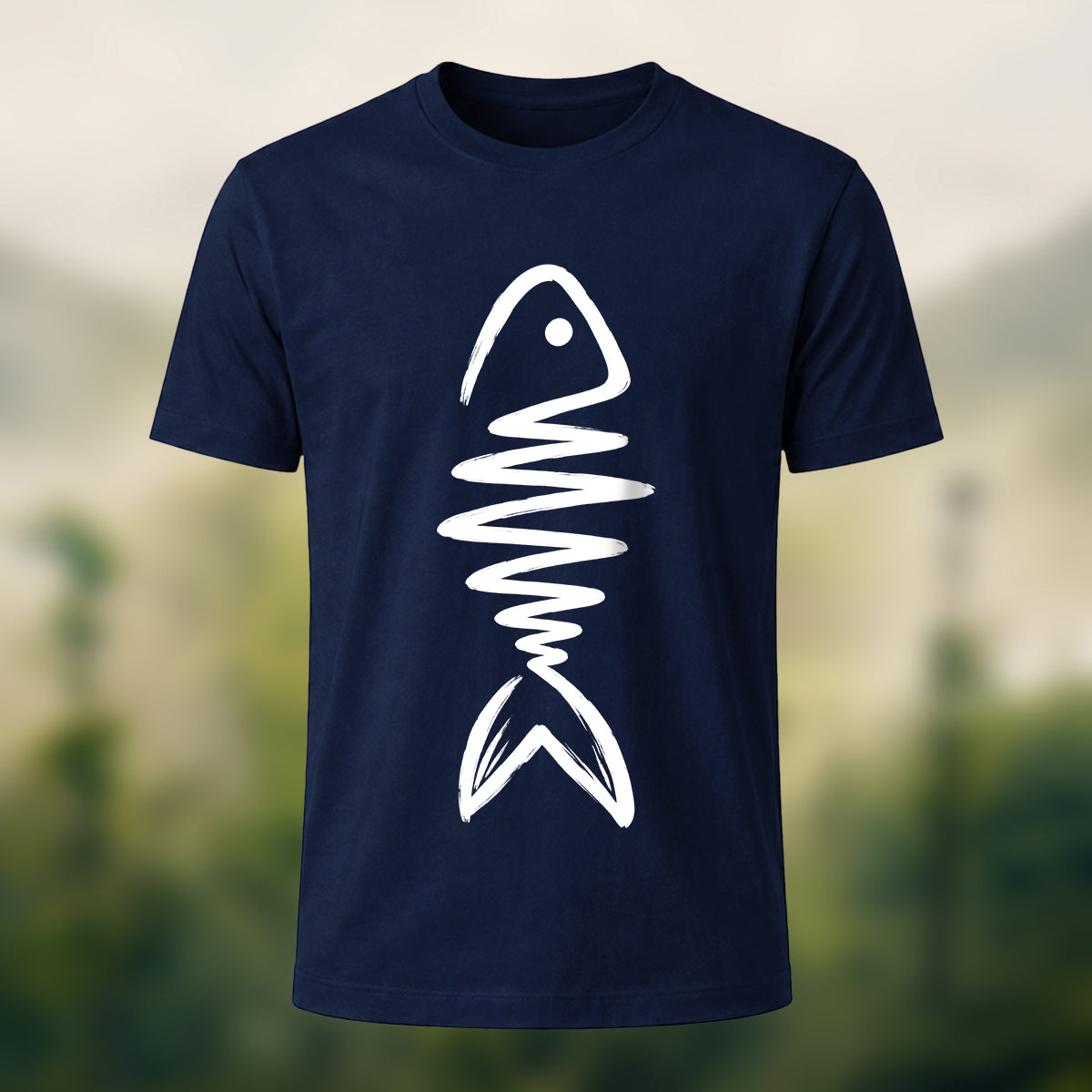 Abstract Fish Skeleton Combed Cotton T-Shirt