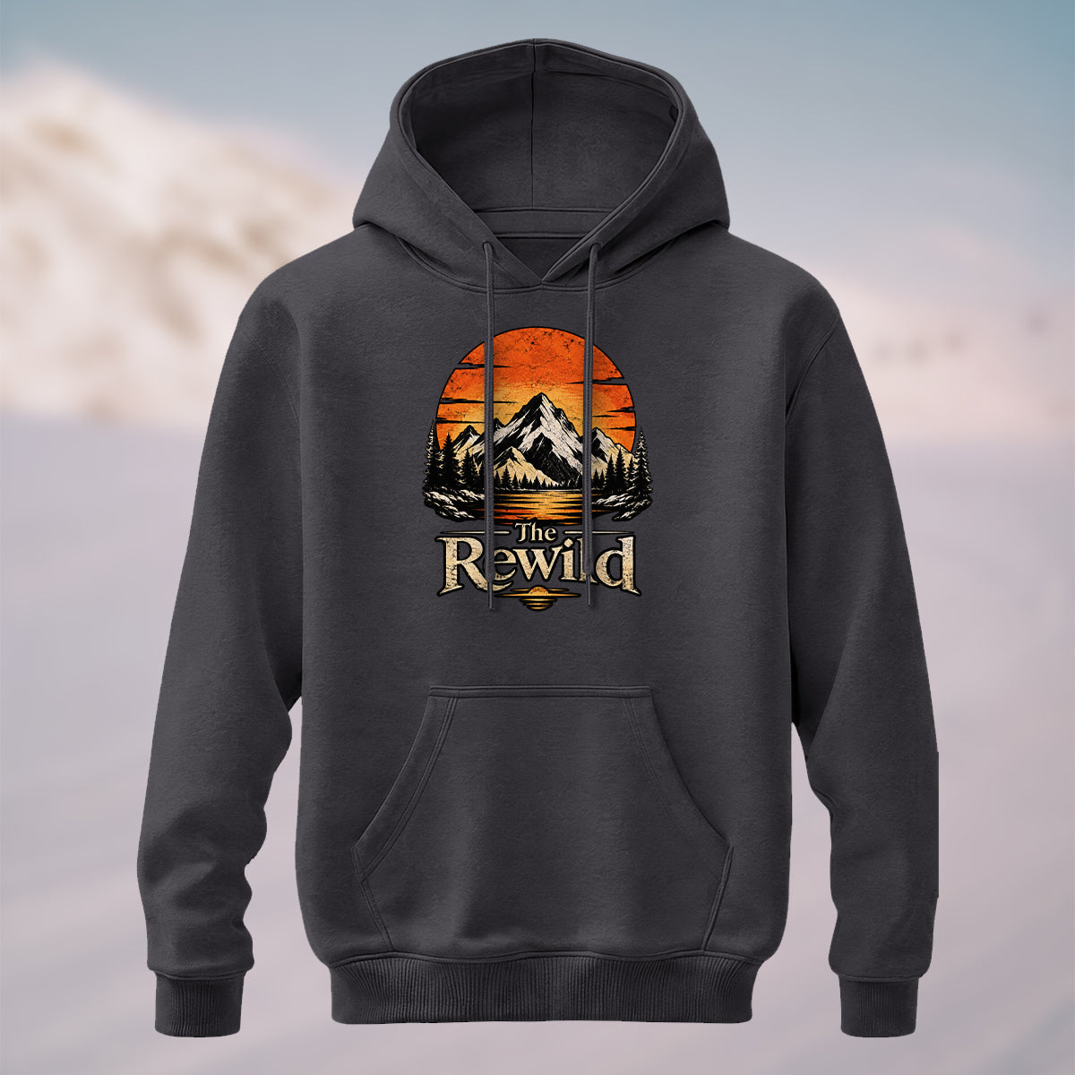 Cotton Made Vintage Mountain Sunset Hoodie Charcoal