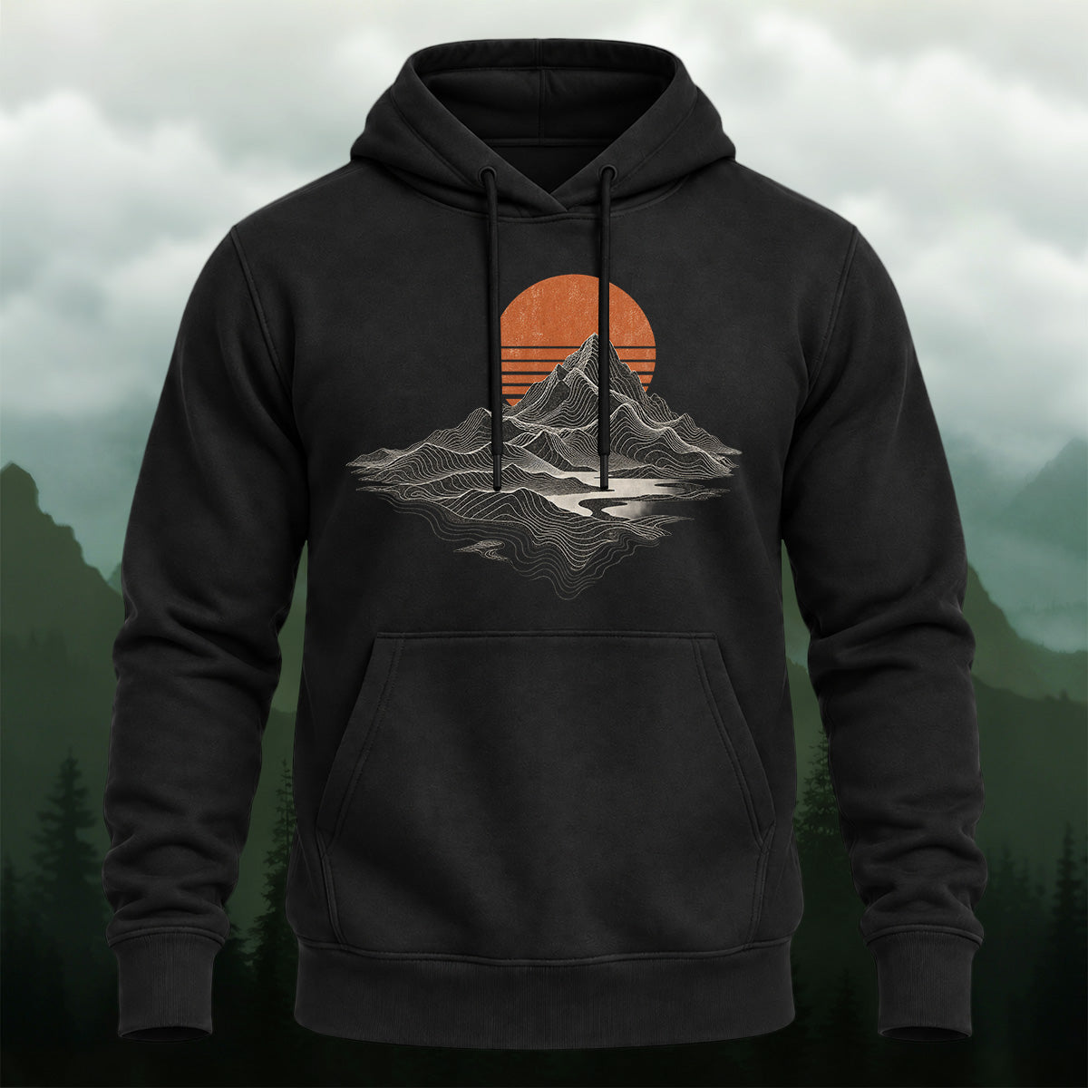 Cotton Made Artistic Ink Mountain Hoodie