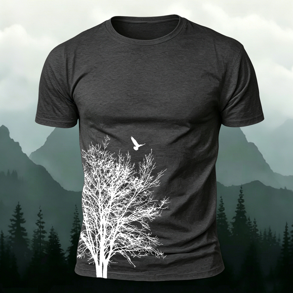 Dead Tree Silhouette Printed Casual 100% Cotton T-Shirt