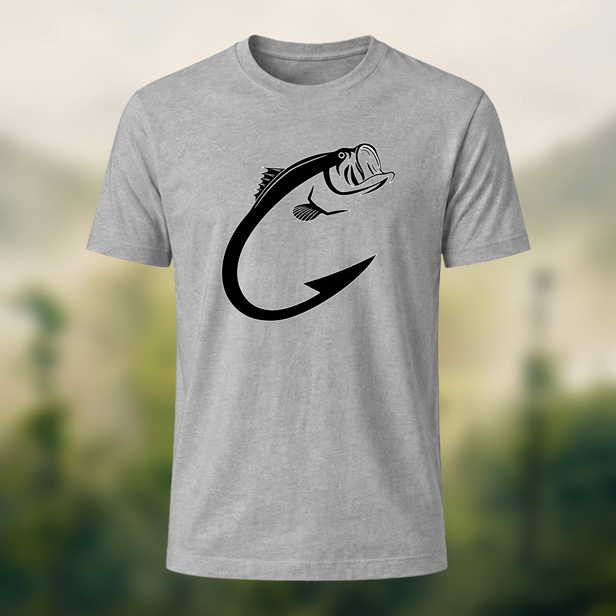Creative Bass Fish Hook Pattern Combed Cotton T-Shirt