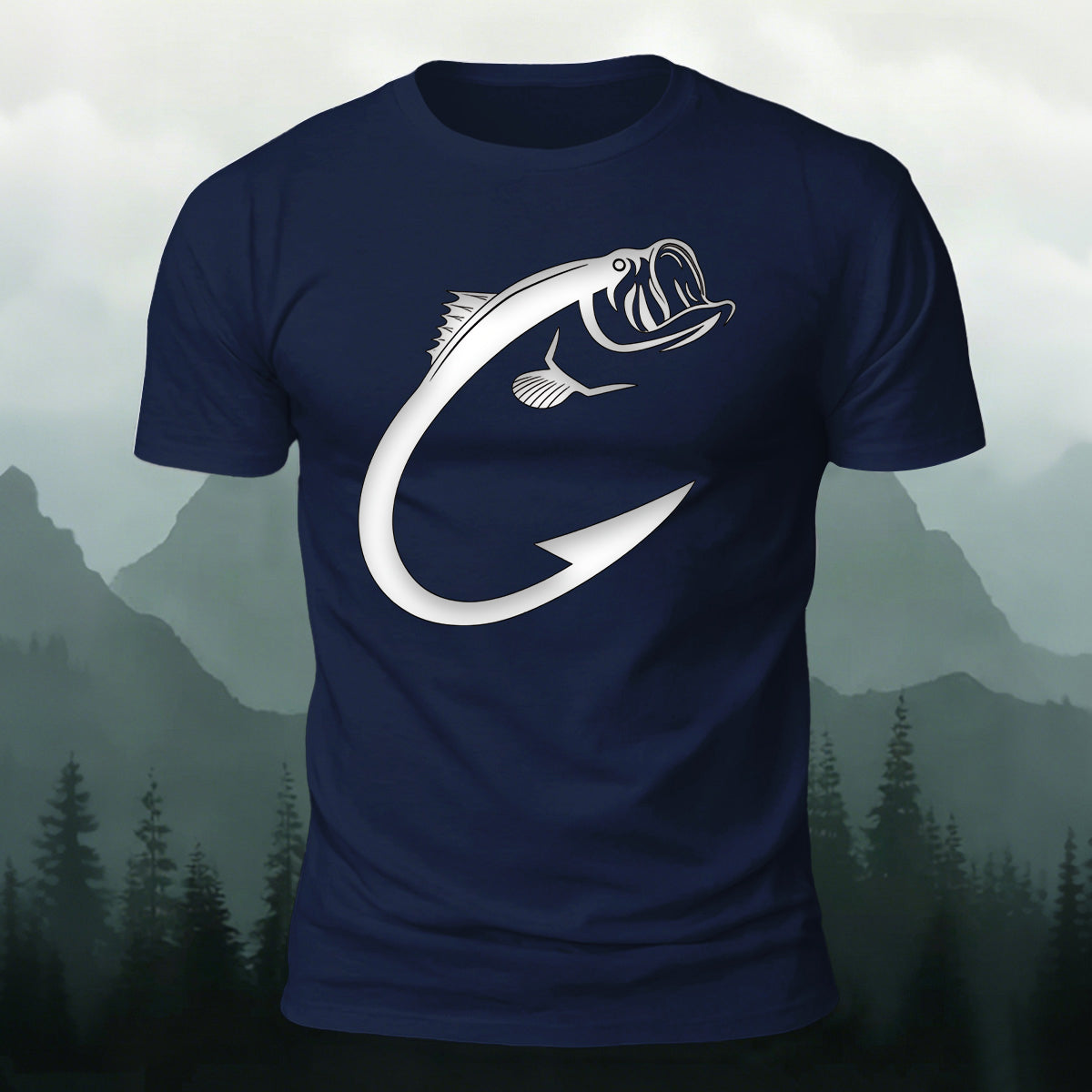 Creative Bass Fish Hook Pattern Combed Cotton T-Shirt
