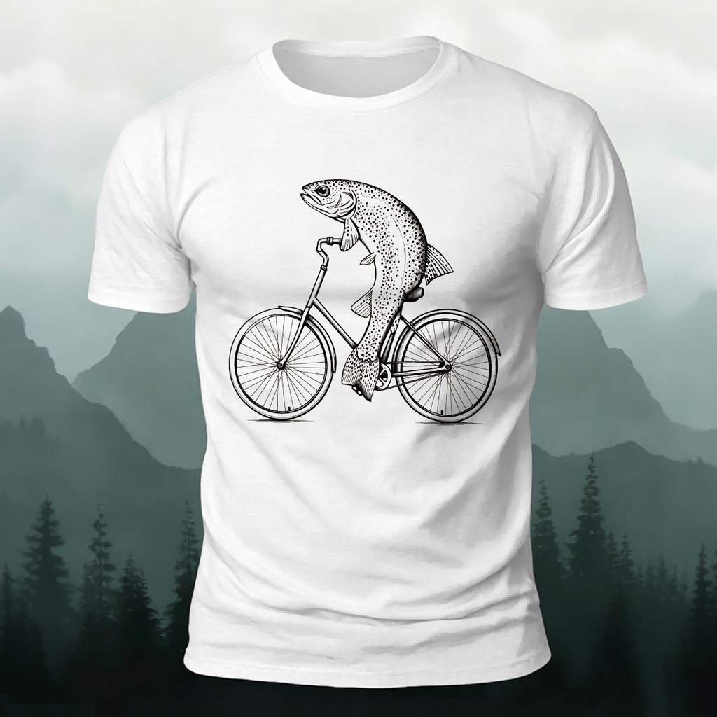 Fun Fish Riding Bicycle Print Soft Cotton T-shirt