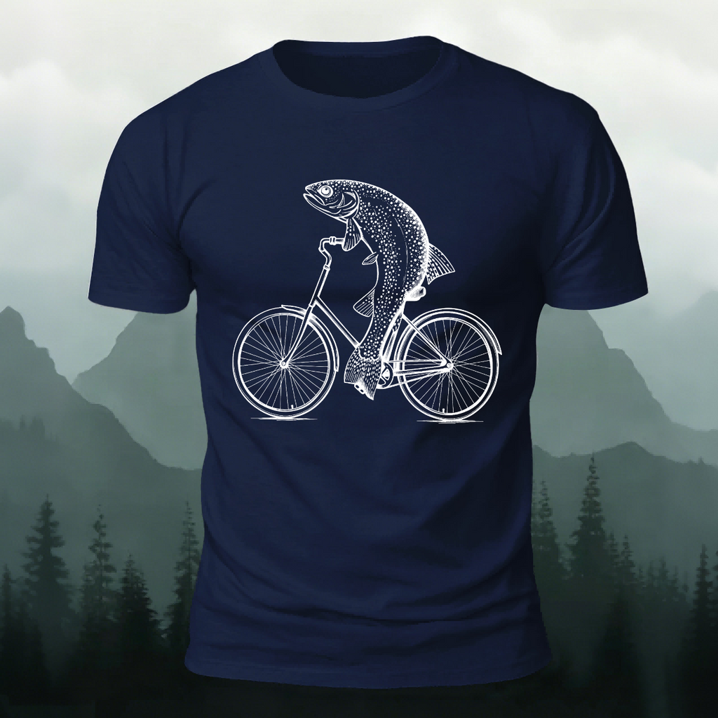 Fun Fish Riding Bicycle Print Soft Cotton T-shirt
