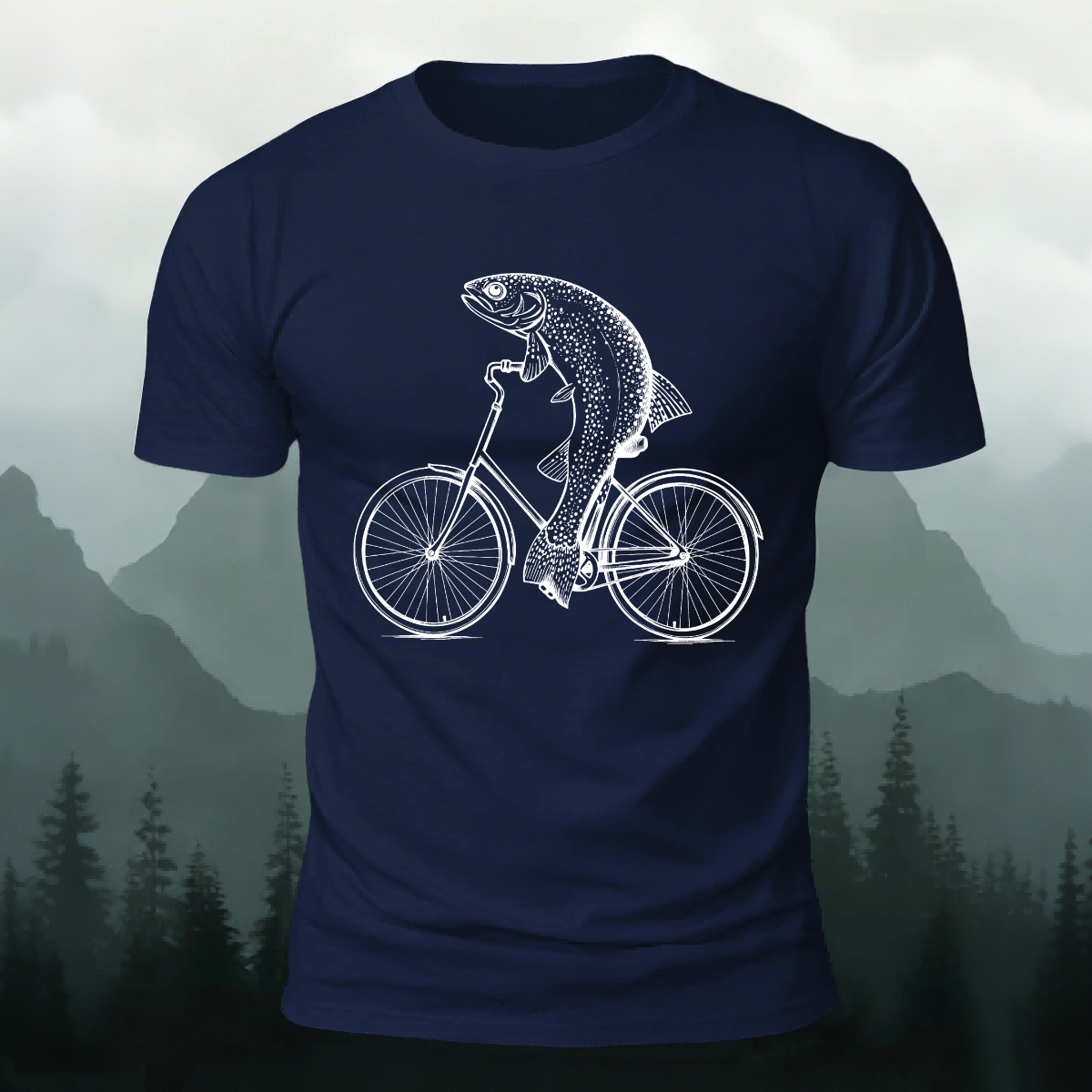 Fun Fish Riding Bicycle Print Soft Cotton T-shirt