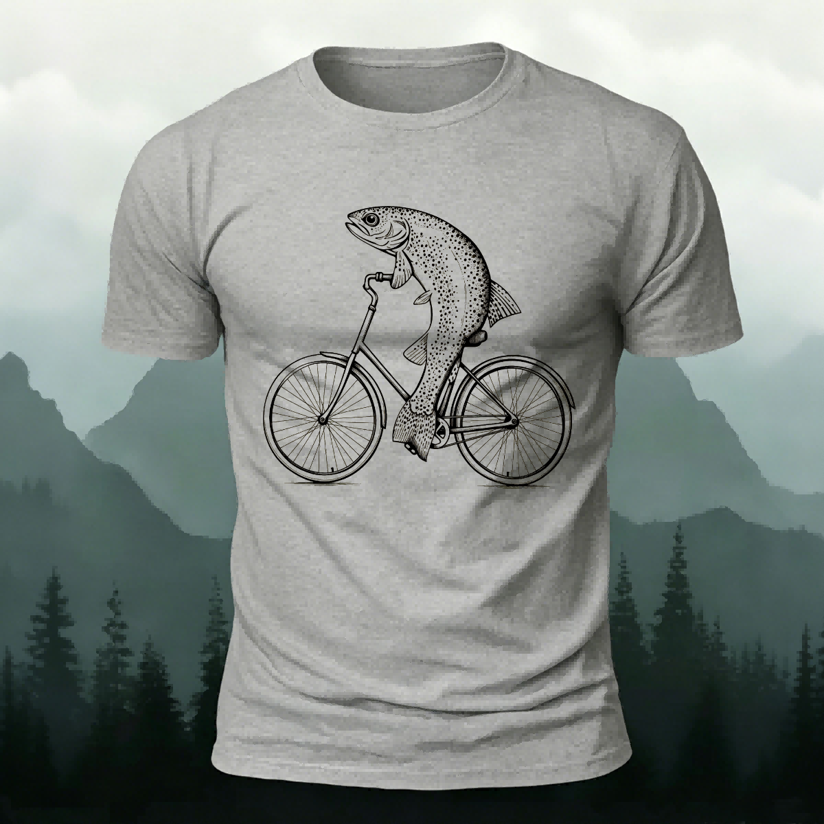 Fun Fish Riding Bicycle Print Soft Cotton T-shirt