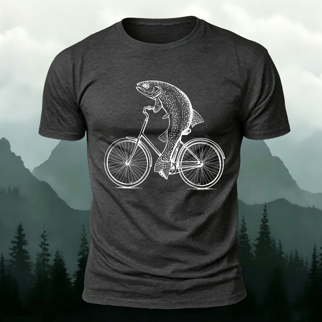 Fun Fish Riding Bicycle Print Soft Cotton T-shirt