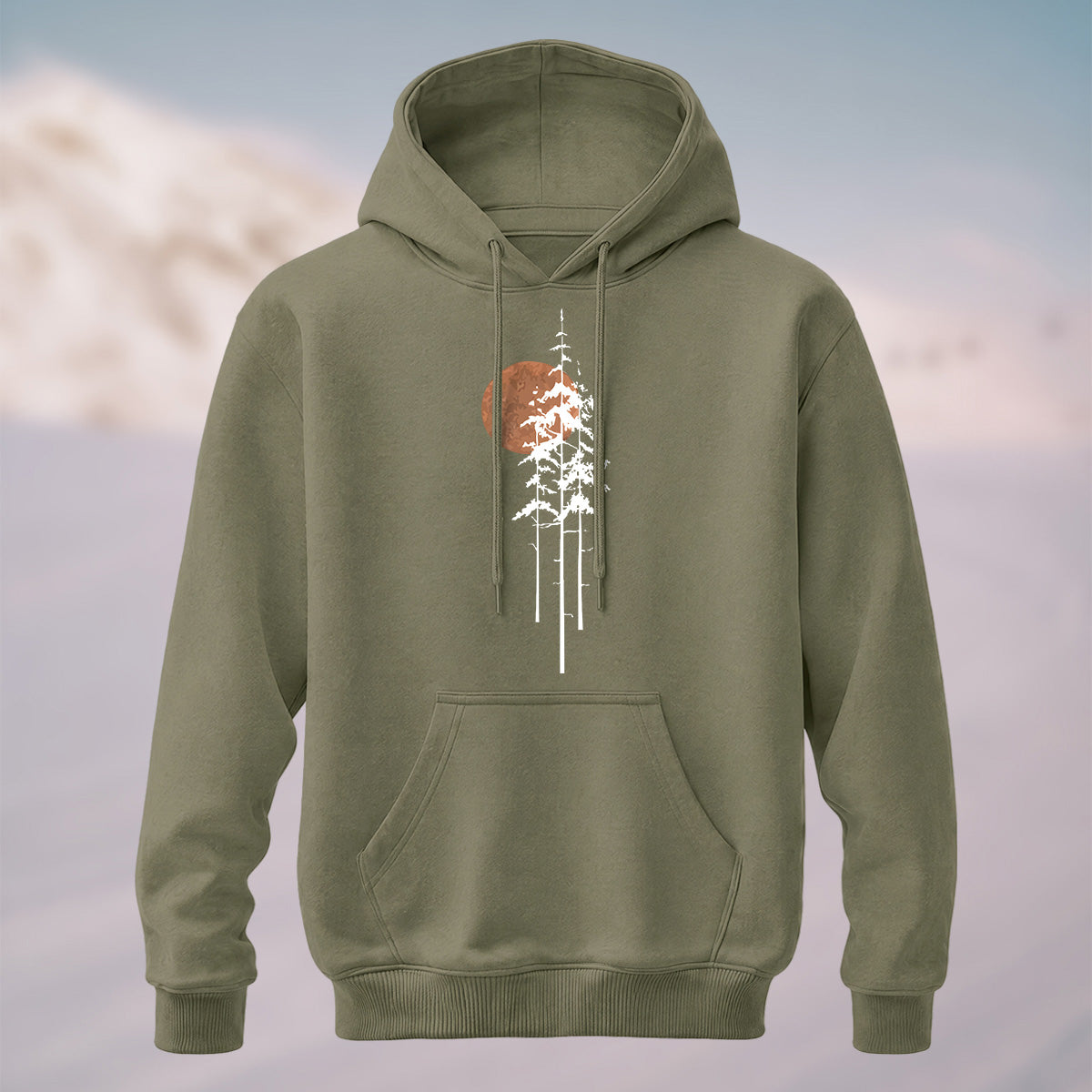 Cotton Made Tree Silhouettes Round Sun Print Hoodie