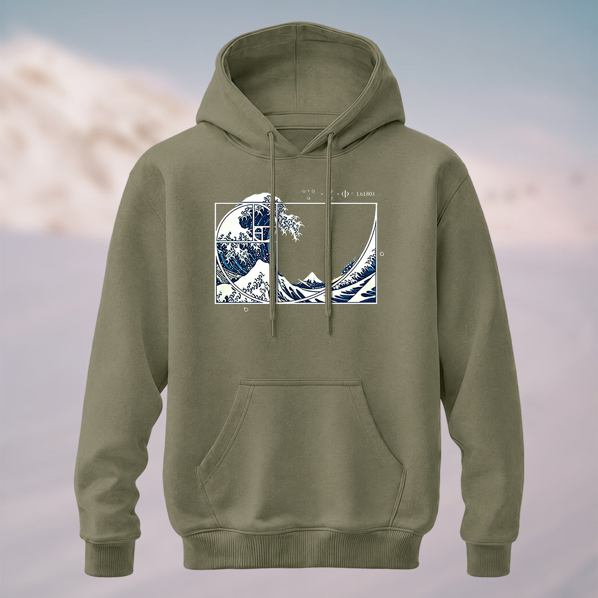 Cotton Made Blue and White Giant Waves Print Hoodie