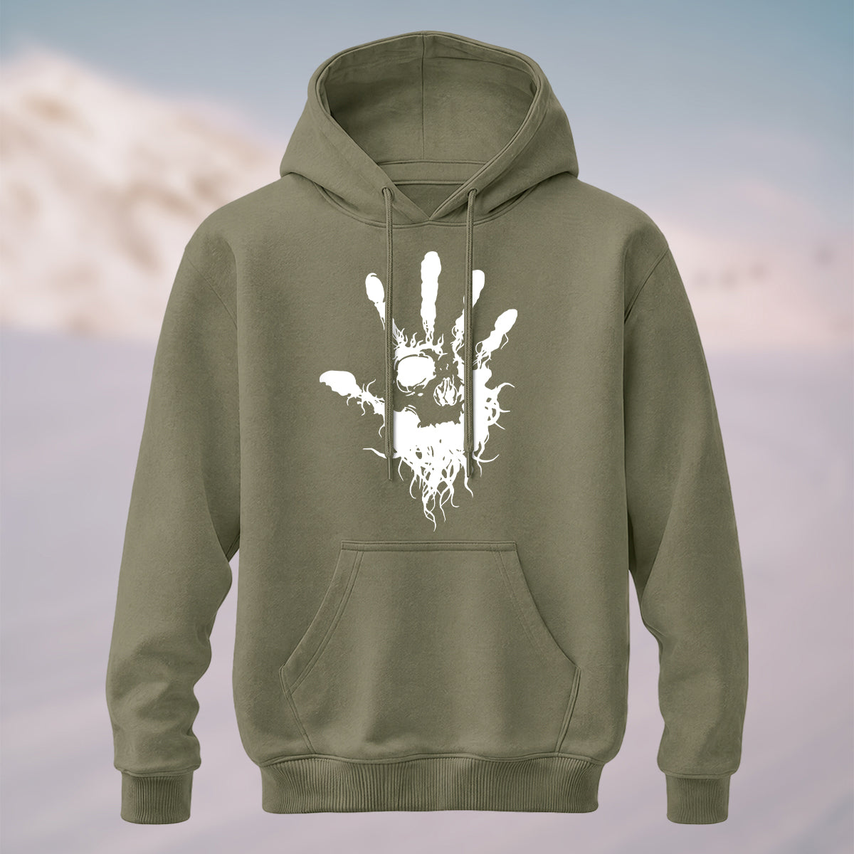Cotton Made Dark Palm Skeleton Print Hoodie