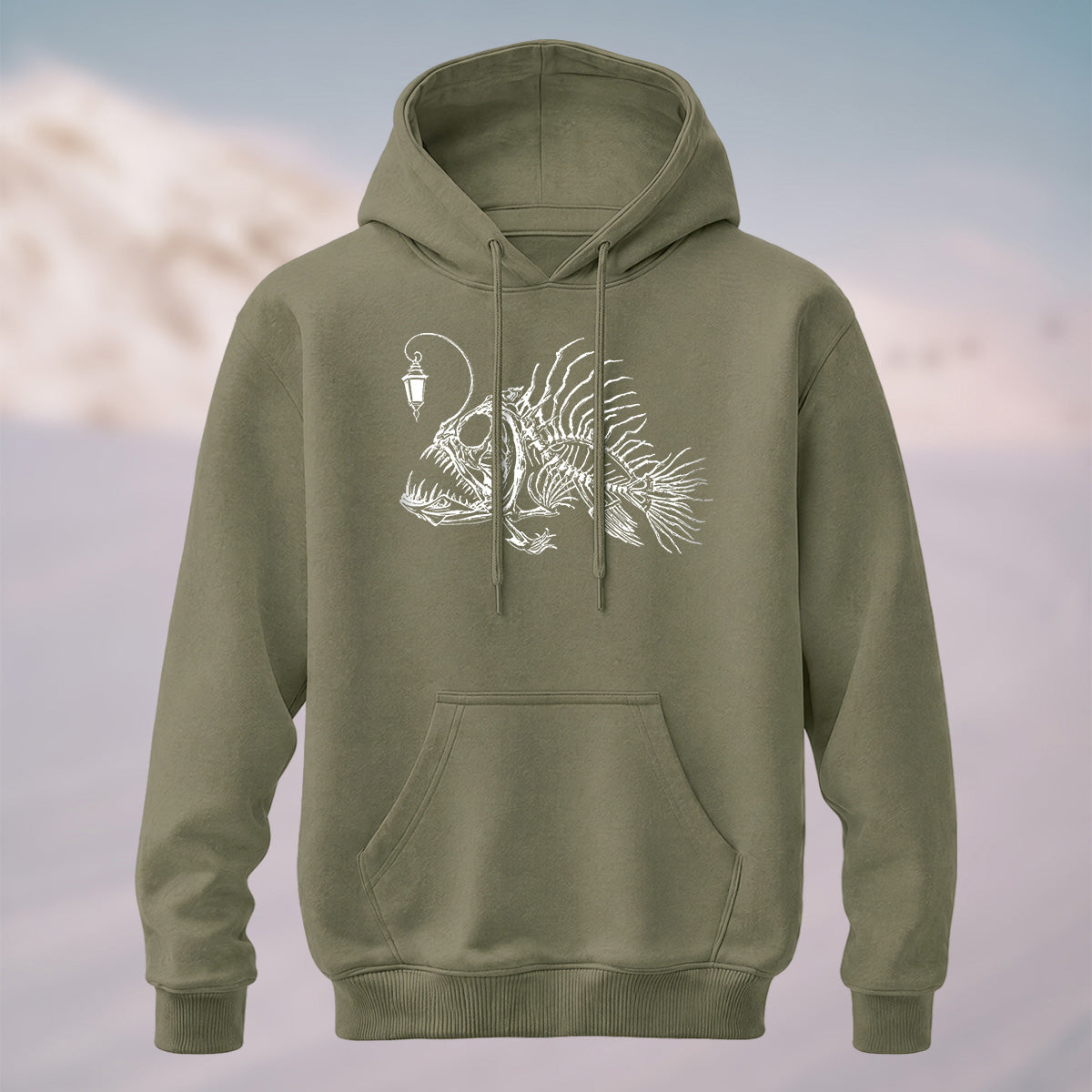 Cotton Made Deep Sea Anglerfish Skeleton Print Hoodie