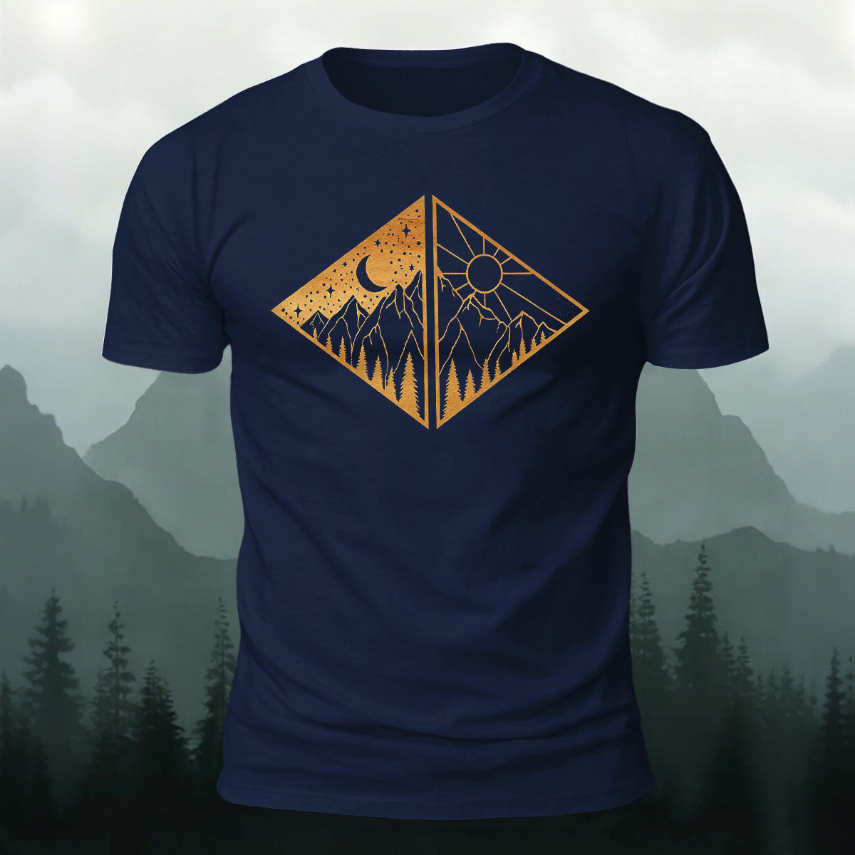 Landscape Art Frame Printed Mountain-style Casual T-Shirt