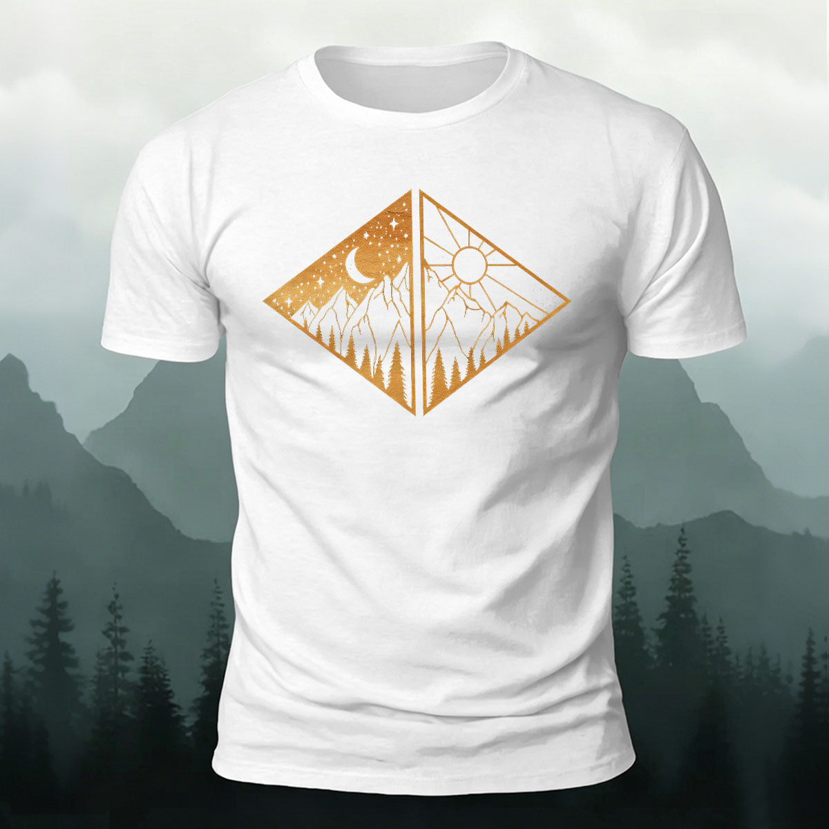 Landscape Art Frame Printed Mountain-style Casual T-Shirt