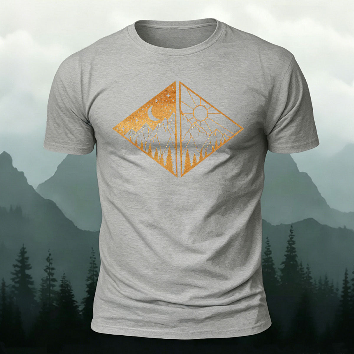 Landscape Art Frame Printed Mountain-style Casual T-Shirt