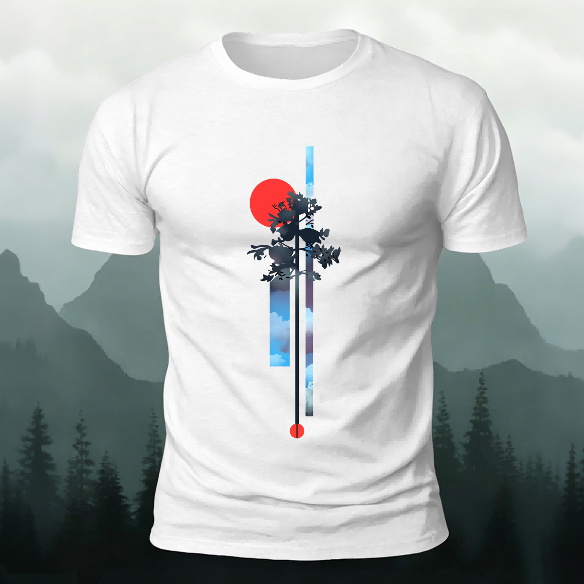 Minimalist Creative Red Sun Print Cotton T-Shirt