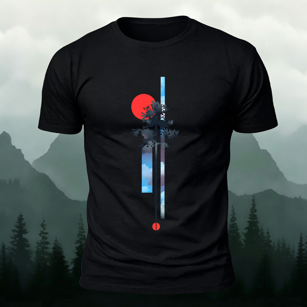 Minimalist Creative Red Sun Print Cotton T-Shirt