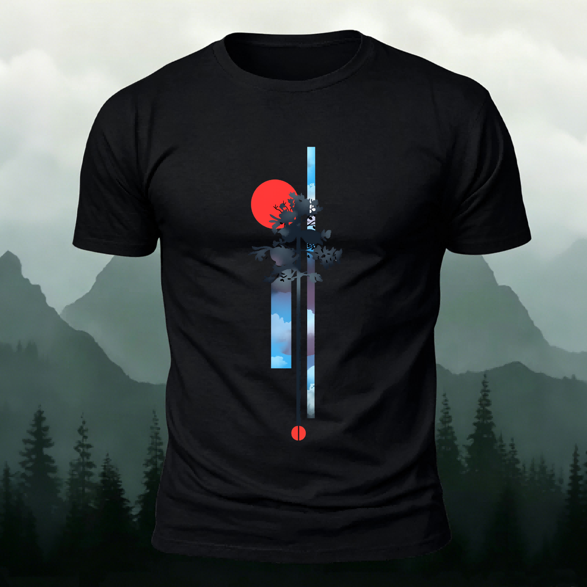 Minimalist Creative Red Sun Print Cotton T-Shirt