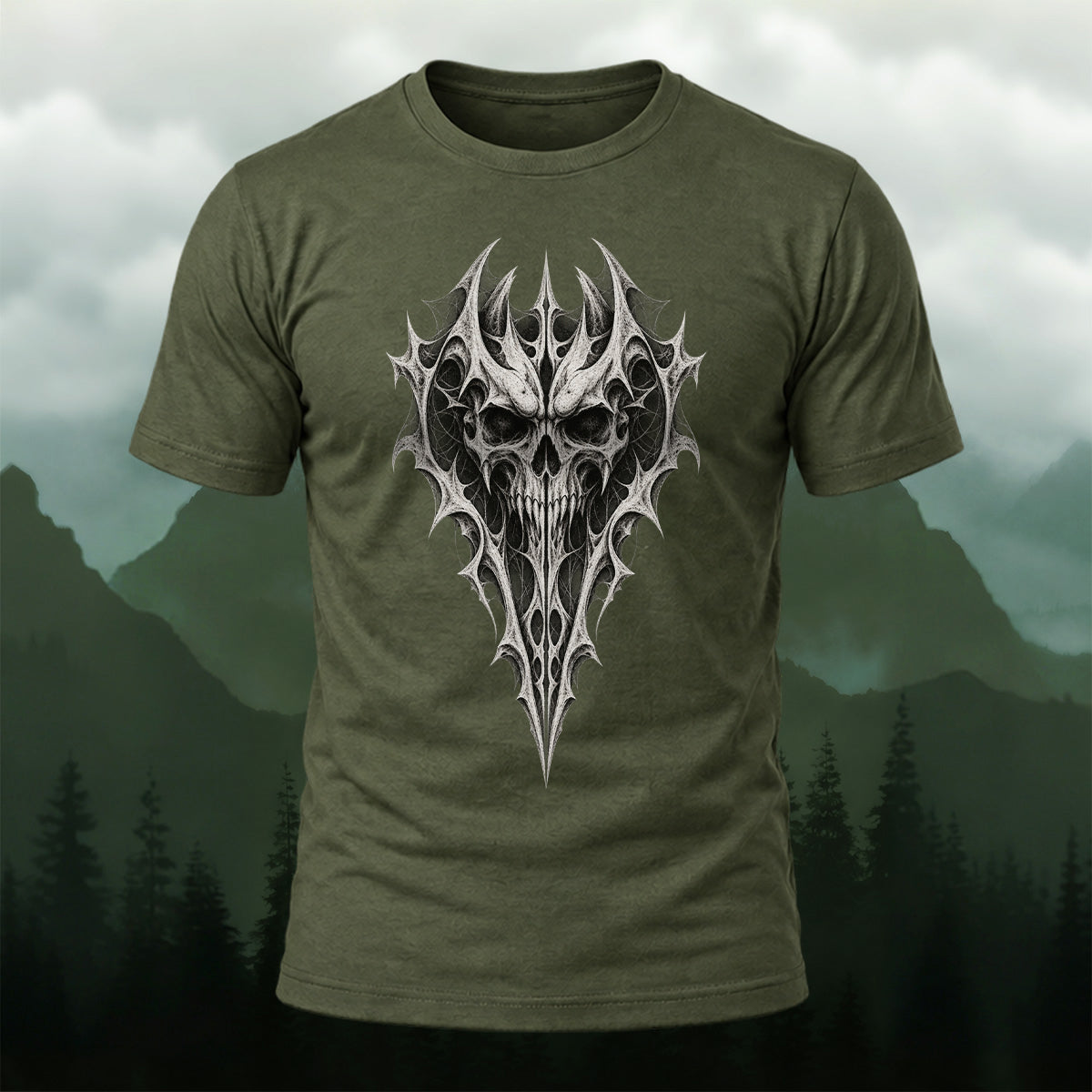 Gothic Spiked Skull Premium Cotton T-Shirt