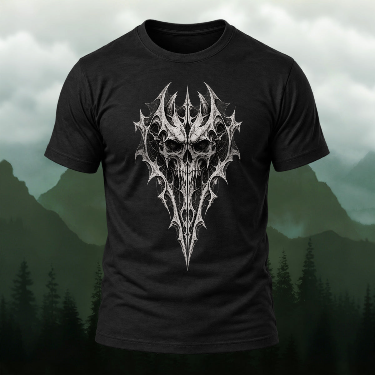 Gothic Spiked Skull Premium Cotton T-Shirt