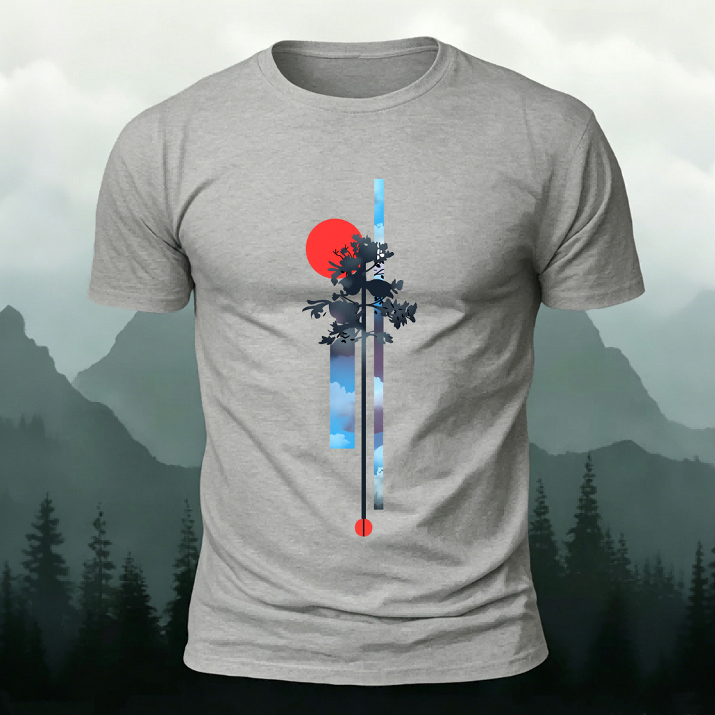 Minimalist Creative Red Sun Print Cotton T-Shirt